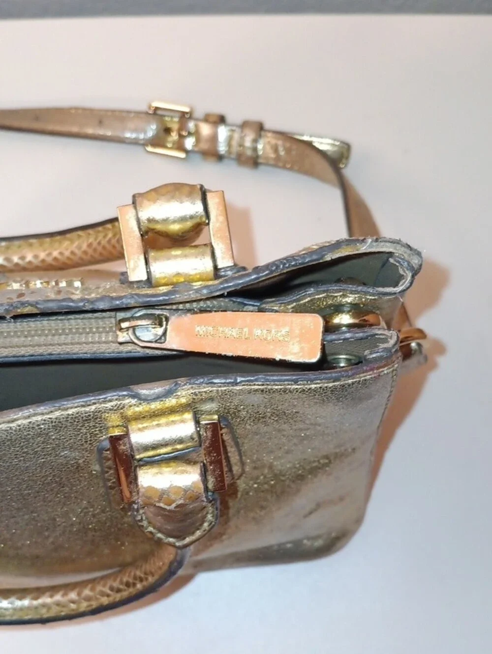 Michael Kors Small Metallic Gold Quilted Satchel with Shoulder Strap